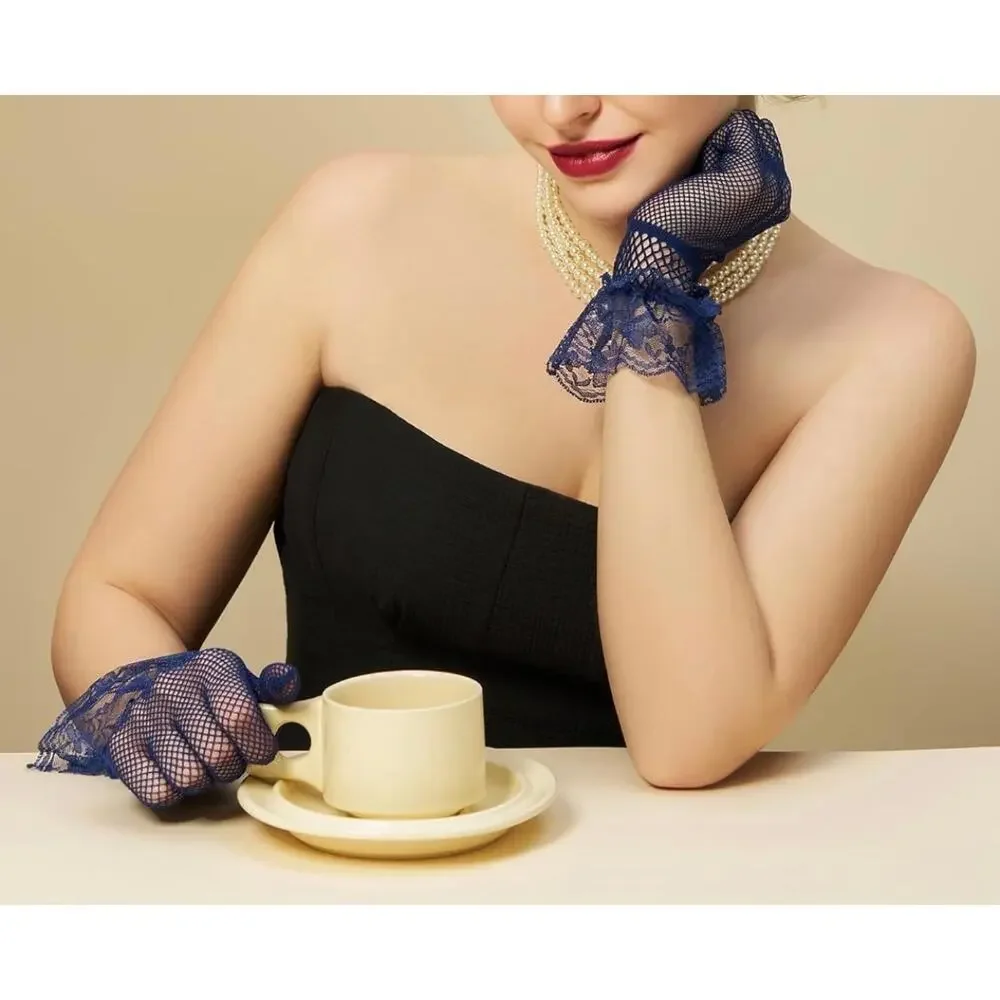 NWOT Navy Blue Fishnet Gloves One Size